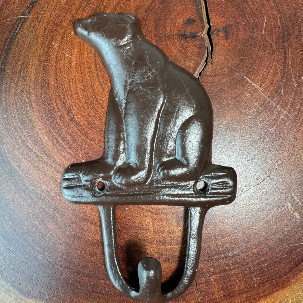 Cast Iron Bear Wall Hook Rustic Brown Metal Lodge Cabin Decor Coat Hat Rack